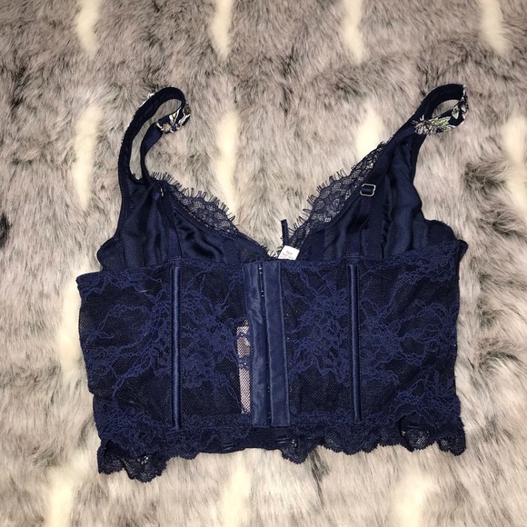 VS dream angel unlined lace up Corset bra top  small navy floral - Picture 6 of 7